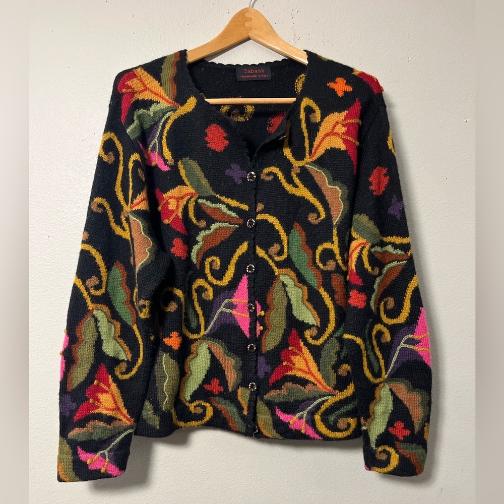 Tabask Alpaca Wool Blend Cardigan Handmade Peru Women M/L Artsy Boho Chunky Knit - Picture 2 of 13